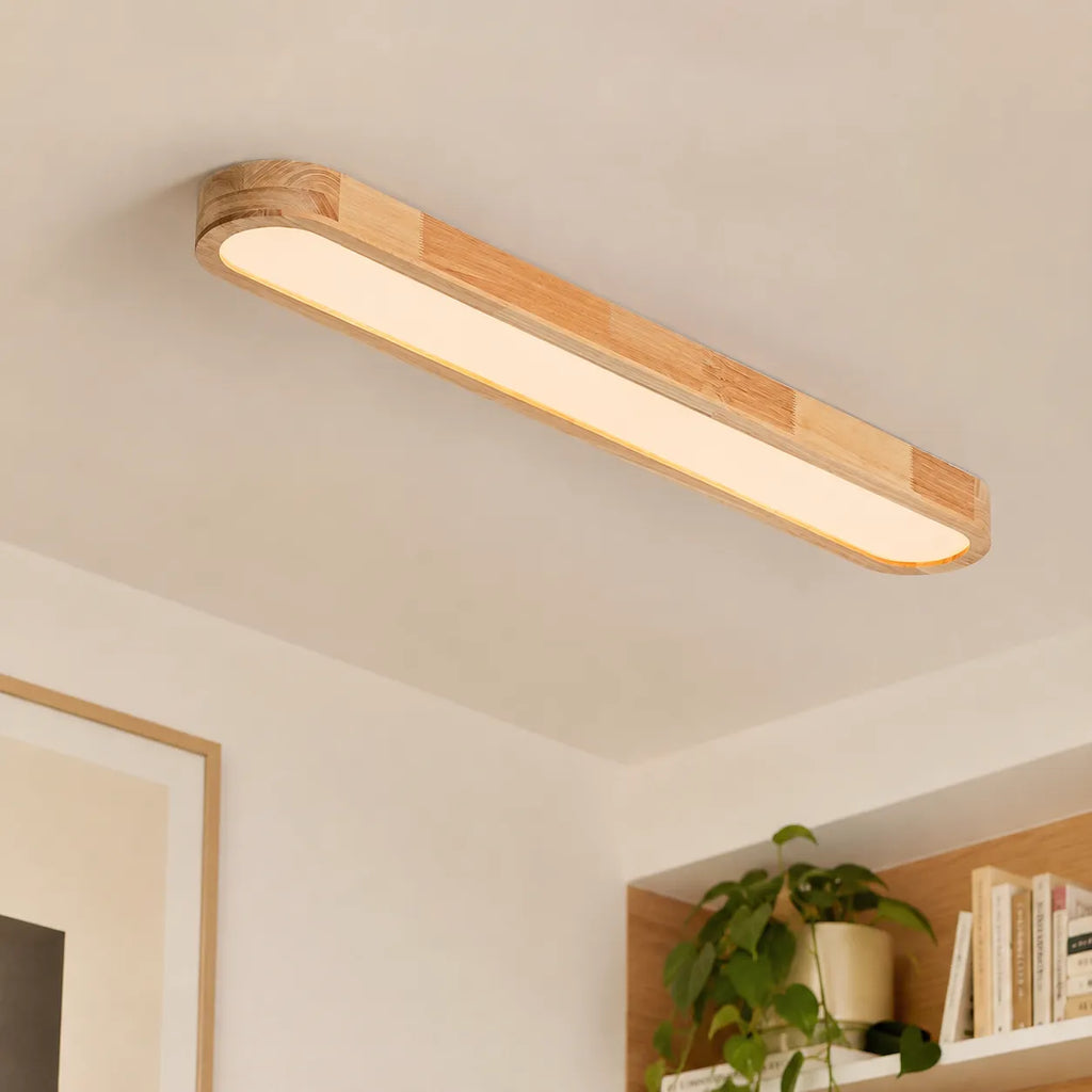 LED Ceiling Light Fixture with Linear Wood Accent for Bedroom Living Room Dining Kitchen