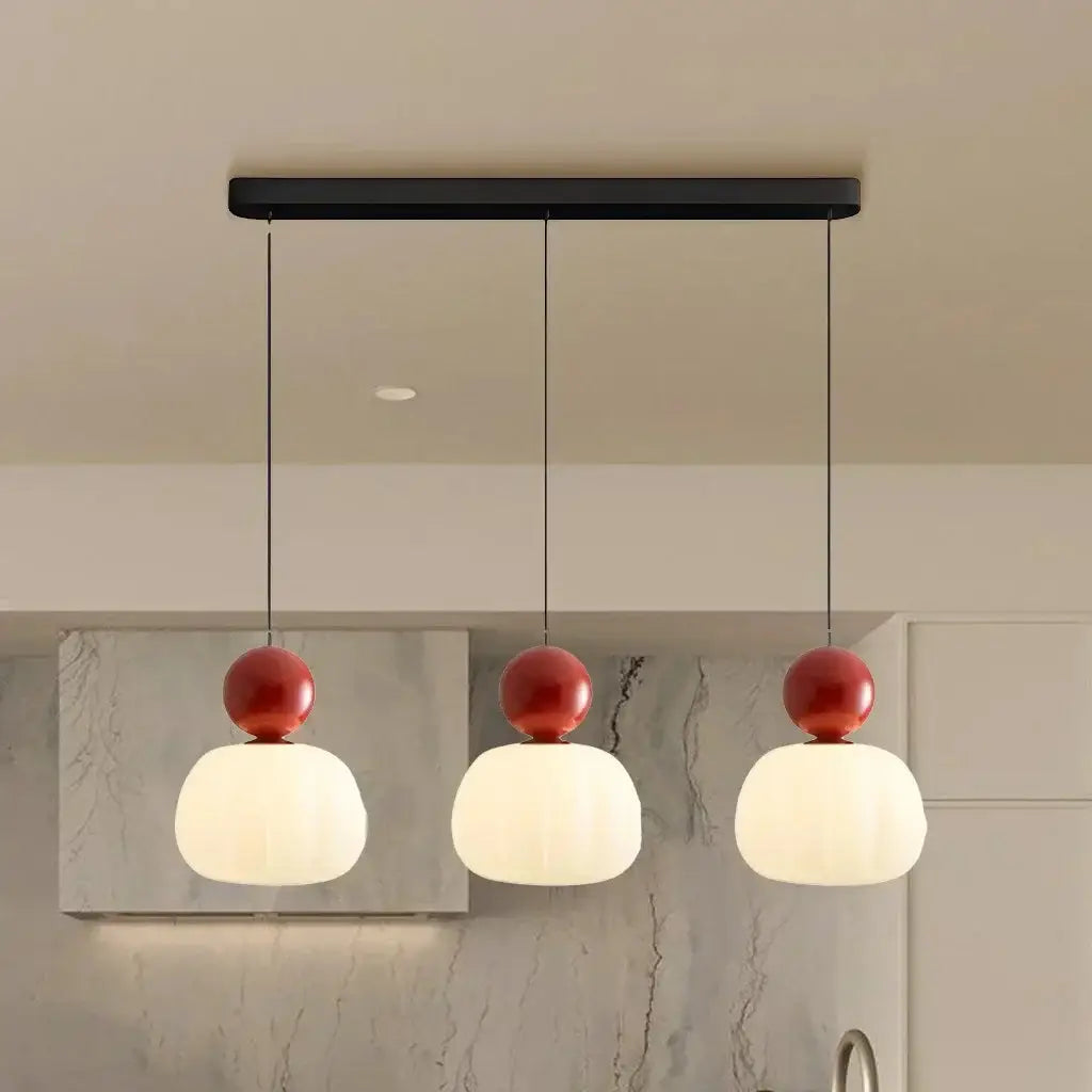 Pendant Light with Ribbed Acrylic Shade and Polished Sphere Design