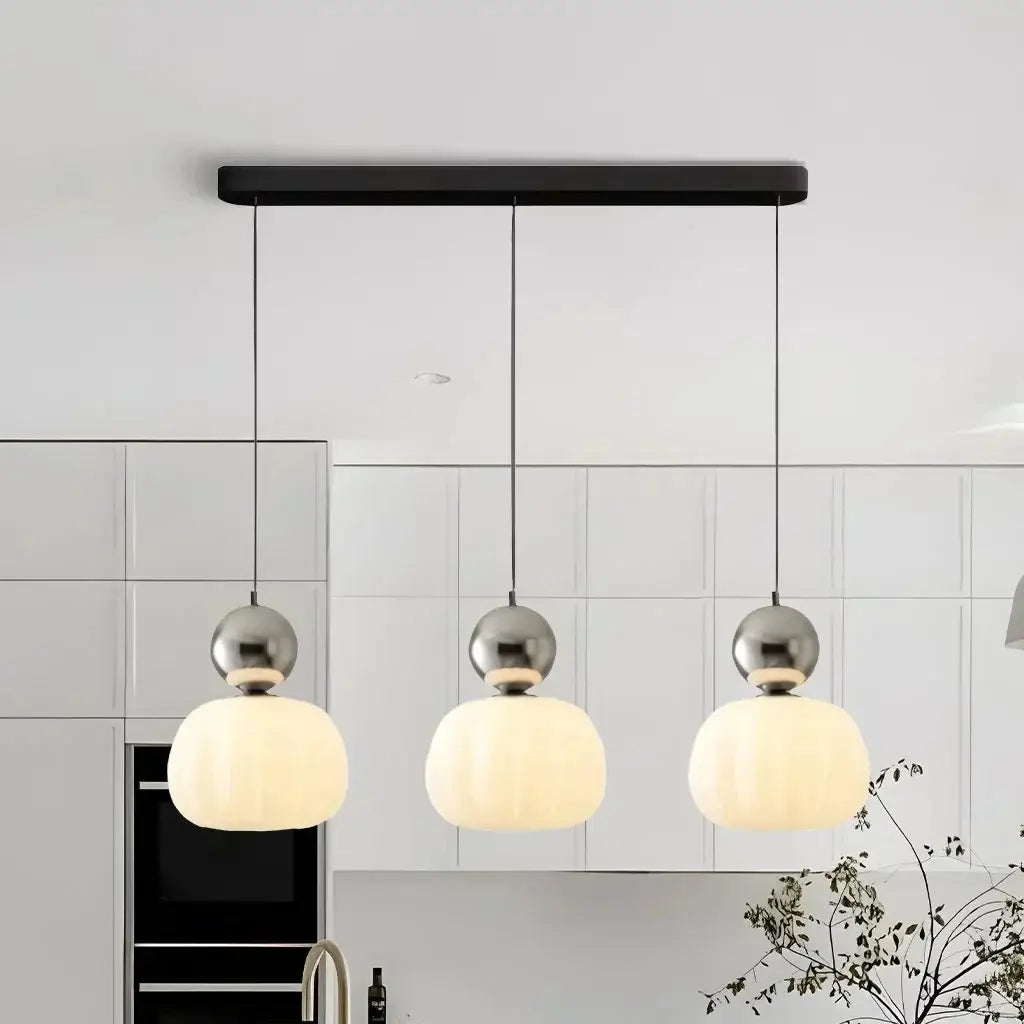 Pendant Light with Ribbed Acrylic Shade and Polished Sphere Design