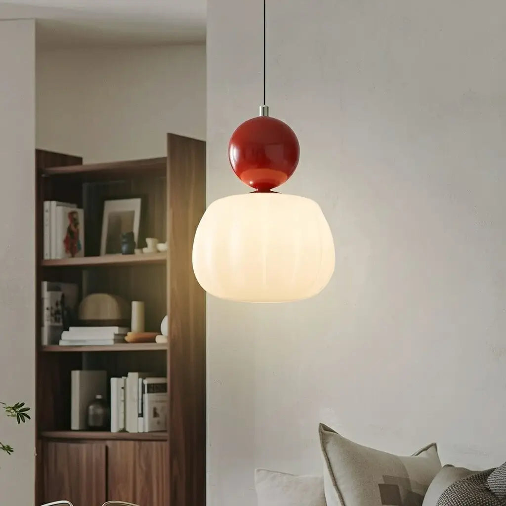 Pendant Light with Ribbed Acrylic Shade and Polished Sphere Design