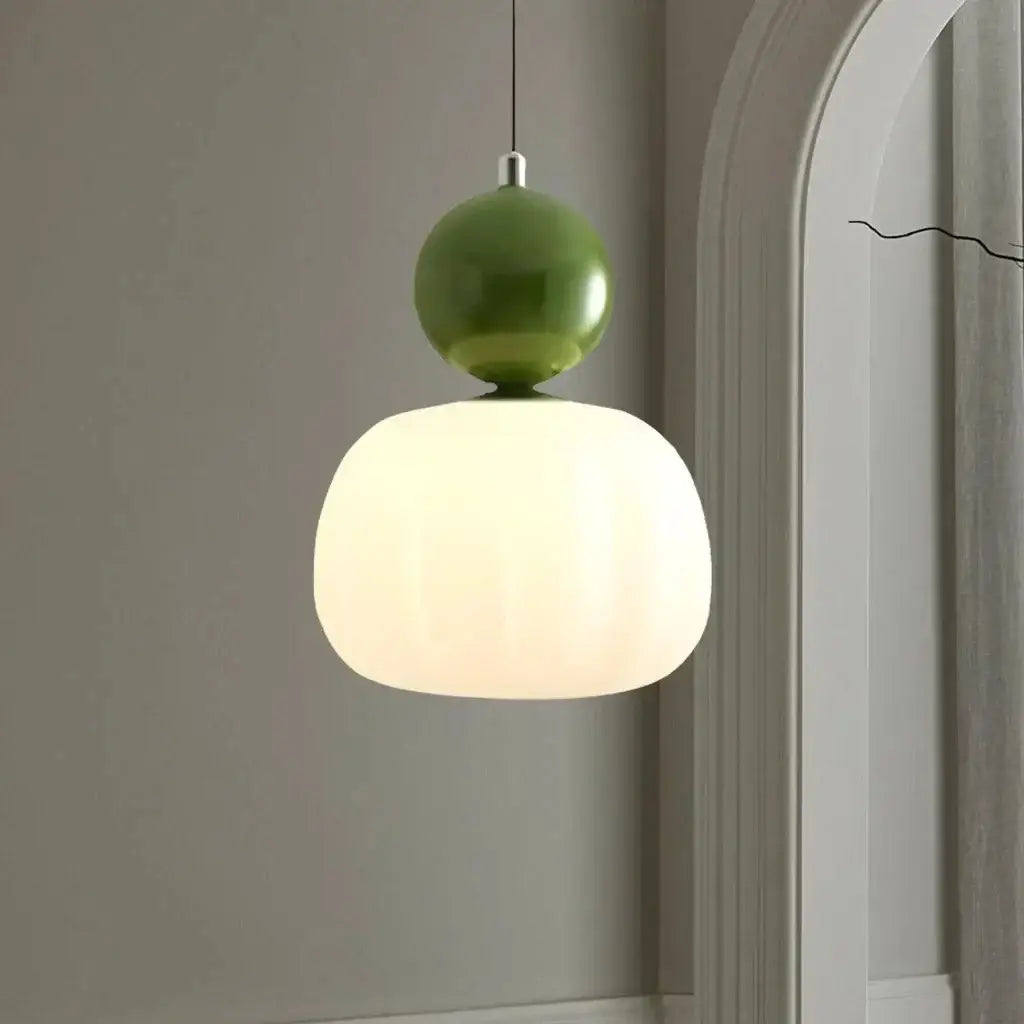Pendant Light with Ribbed Acrylic Shade and Polished Sphere Design