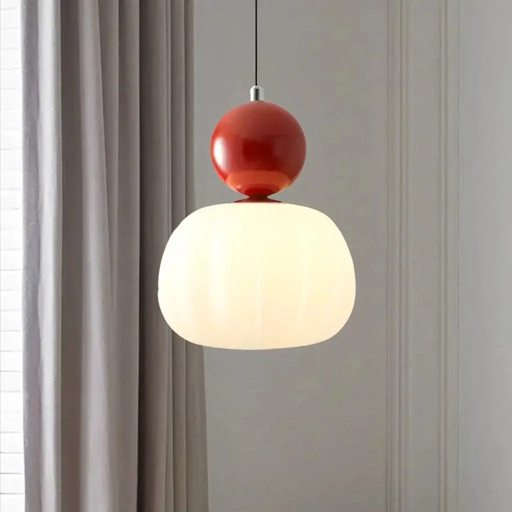 Pendant Light with Ribbed Acrylic Shade and Polished Sphere Design