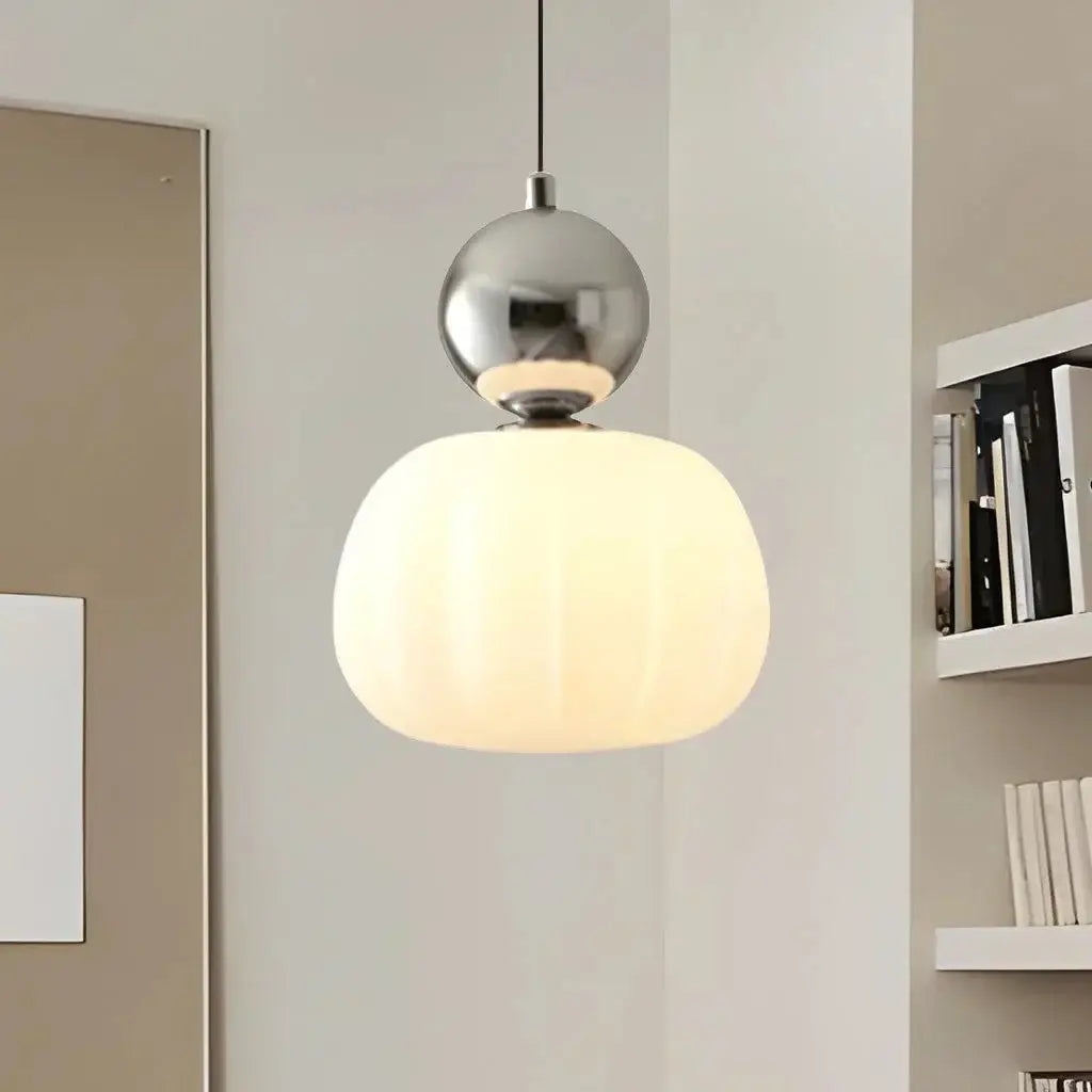 Pendant Light with Ribbed Acrylic Shade and Polished Sphere Design