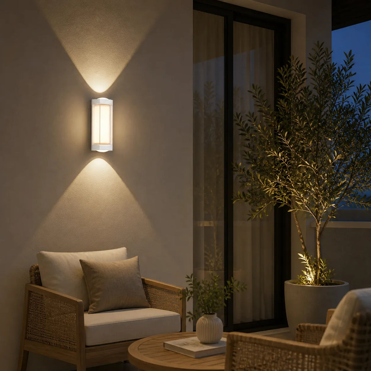 Außenwandleuchte mit mattem Acryldiffusor und LED-Beleuchtung nach oben und unten