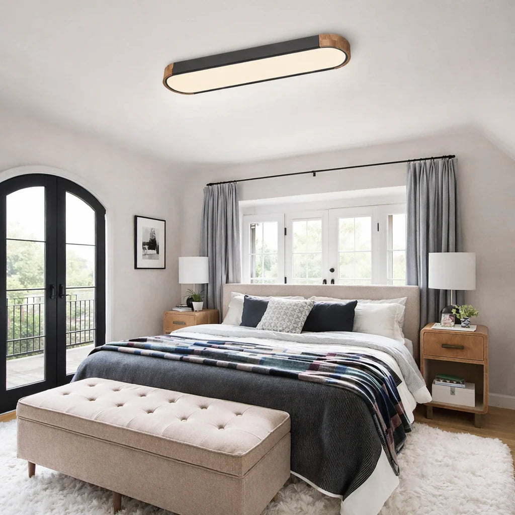 Plafonnier LED avec détail ovale en bois