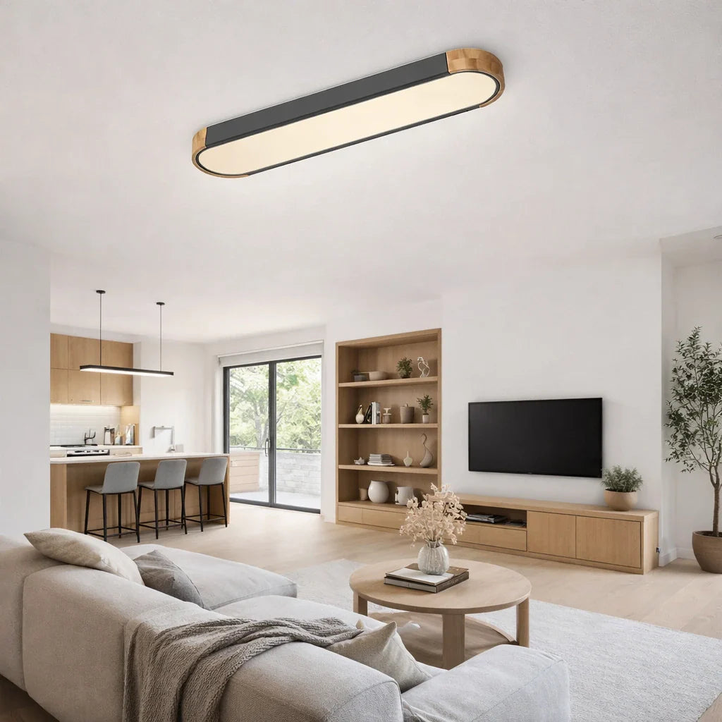Plafonnier LED avec détail ovale en bois
