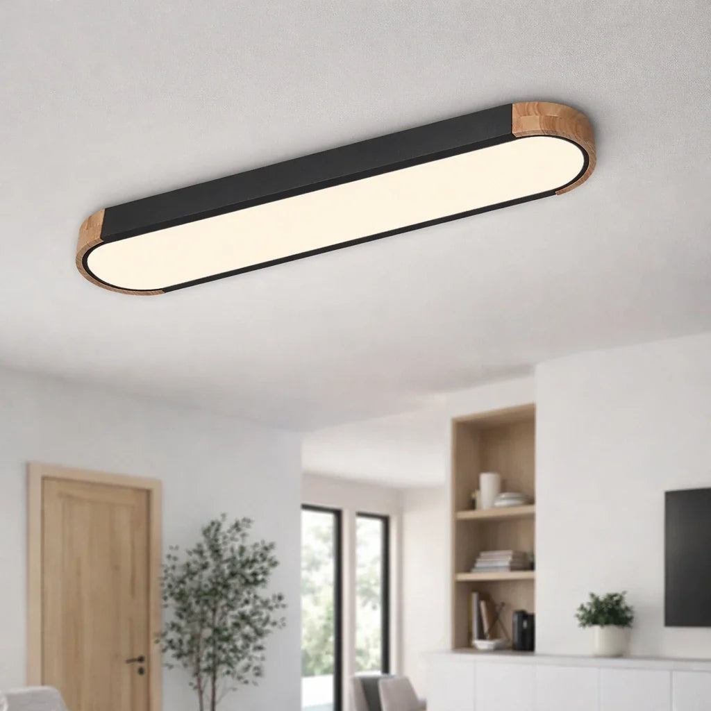 Plafonnier LED avec détail ovale en bois