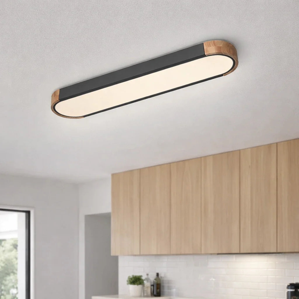 Plafonnier LED avec détail ovale en bois