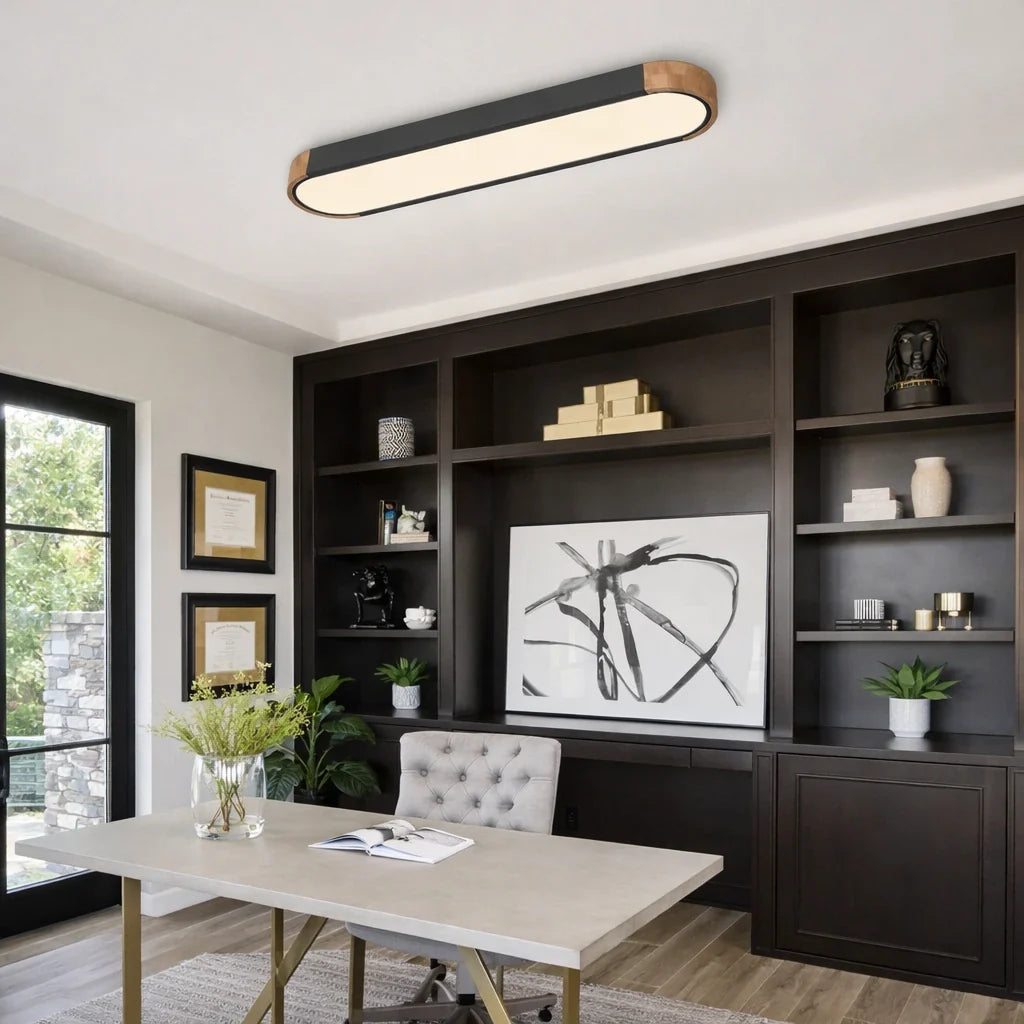 Plafonnier LED avec détail ovale en bois