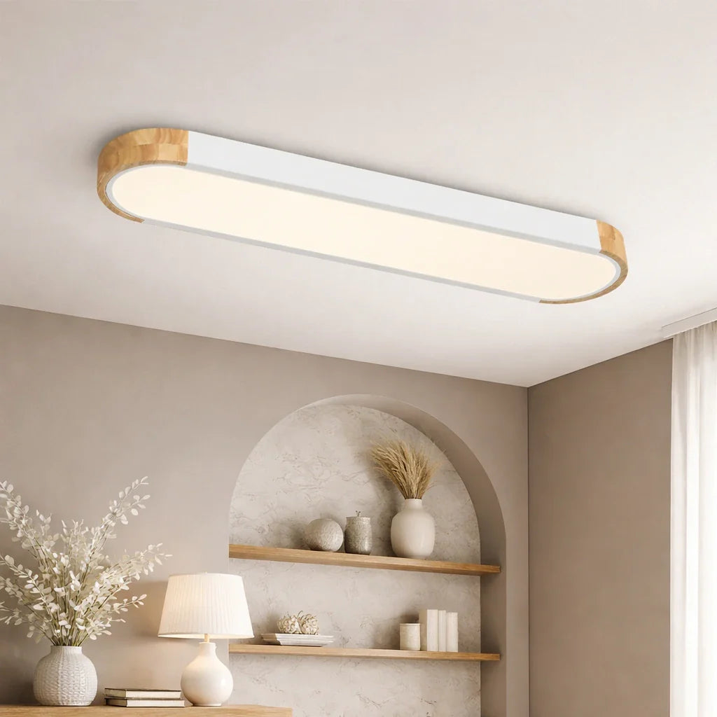 Plafonnier LED avec détail ovale en bois