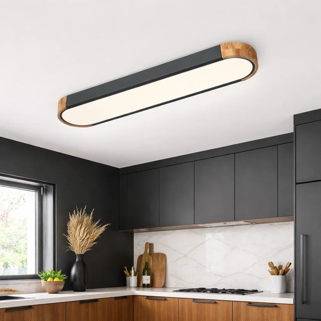 Plafonnier LED avec détail ovale en bois