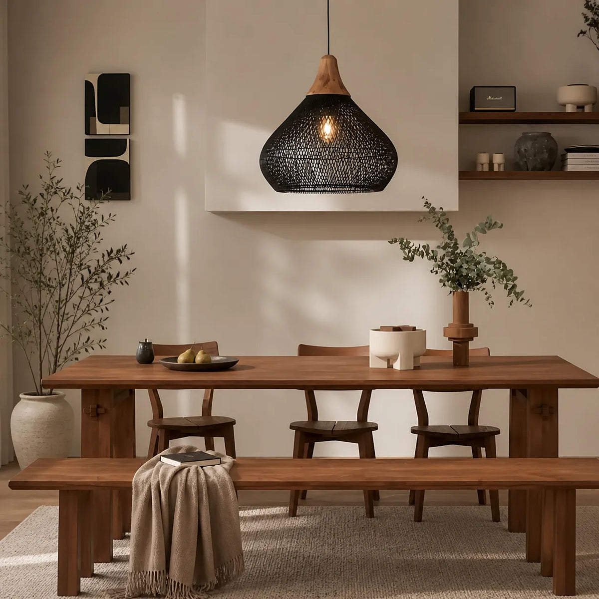 Handwoven Rattan Pendant Light with Open Weave and Soft Ambient Glow