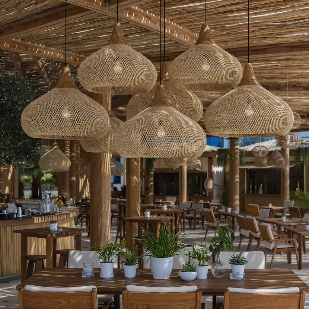 Handwoven Rattan Pendant Light with Open-Weave Design and Warm Ambient Glow