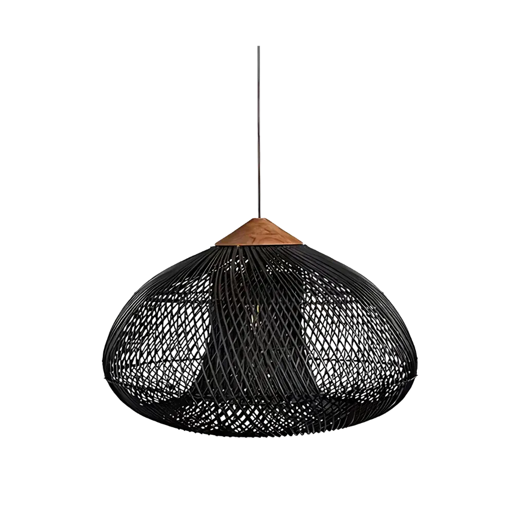 Handwoven Rattan Pendant Light with Open-Weave Design and Warm Ambient Glow