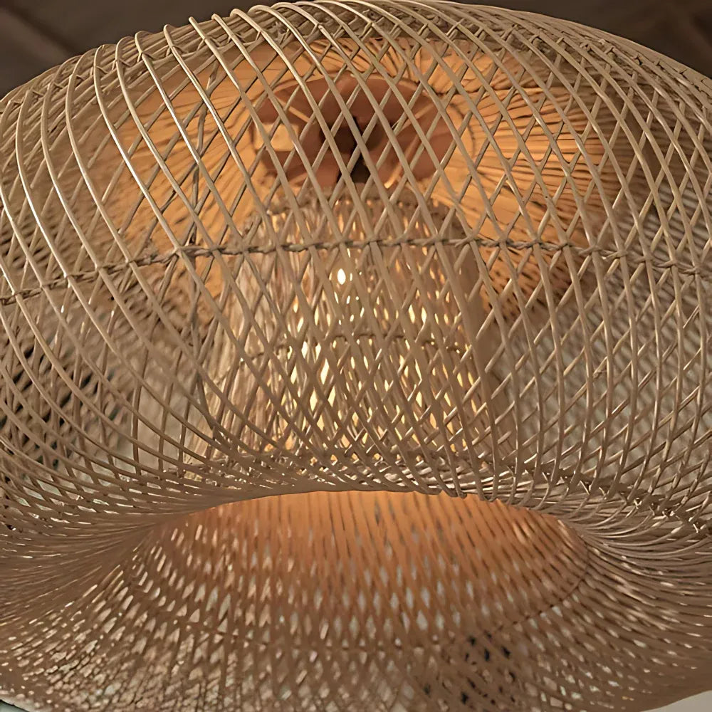 Handwoven Rattan Pendant Light with Open-Weave Design and Warm Ambient Glow