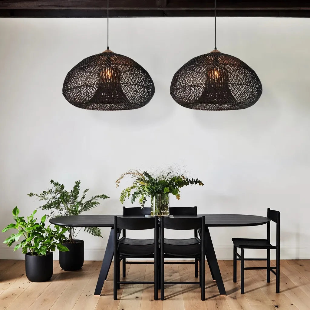 Handwoven Rattan Pendant Light with Open-Weave Design and Warm Ambient Glow