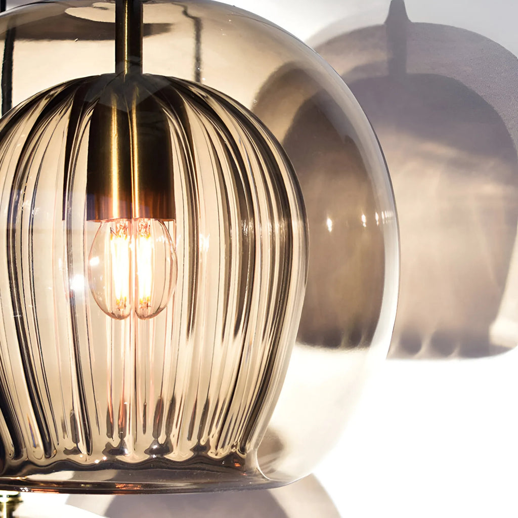 Kitchen Pendant Light Fixtures with Spherical Glass Shade and Iron Fitting
