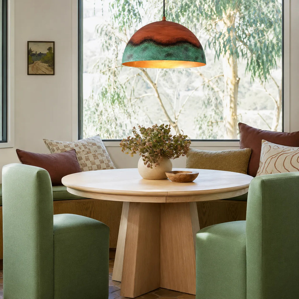 Perla Pendelleuchte im Landhausstil mit Kupfer- und grüner Domkuppel