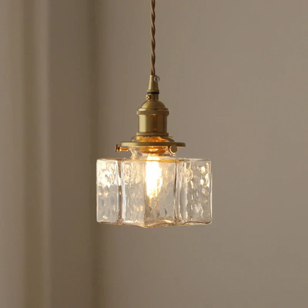 Pendant Light with Hand-Textured Glass and Antique Brass Hardware