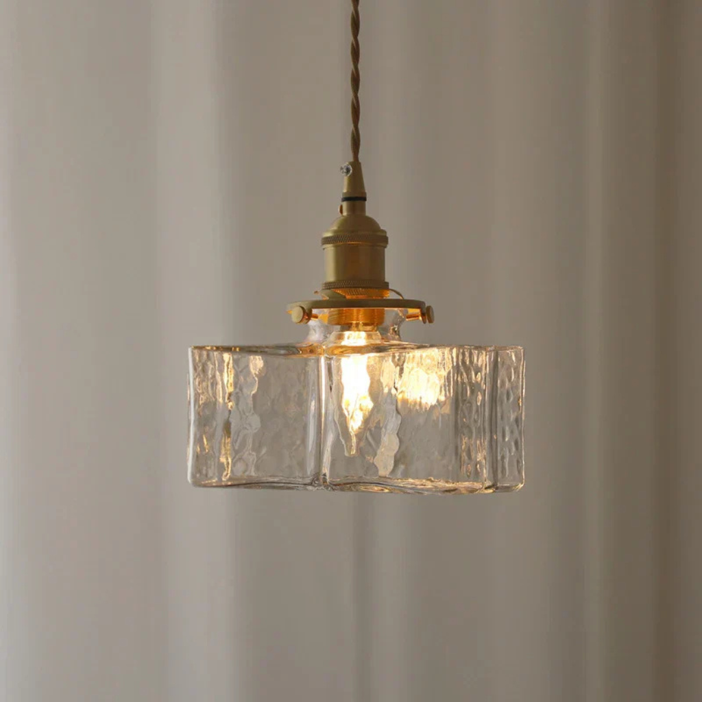 Pendant Light with Hand-Textured Glass and Antique Brass Hardware