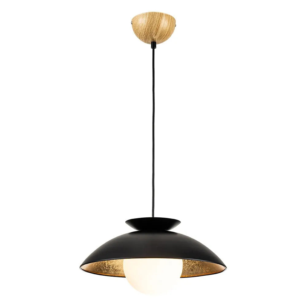 Pendant Light with Glass Globe Dome and Gold Leaf Interior
