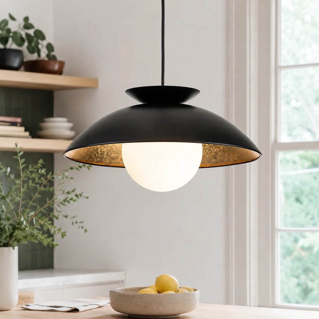 Pendant Light with Glass Globe Dome and Gold Leaf Interior