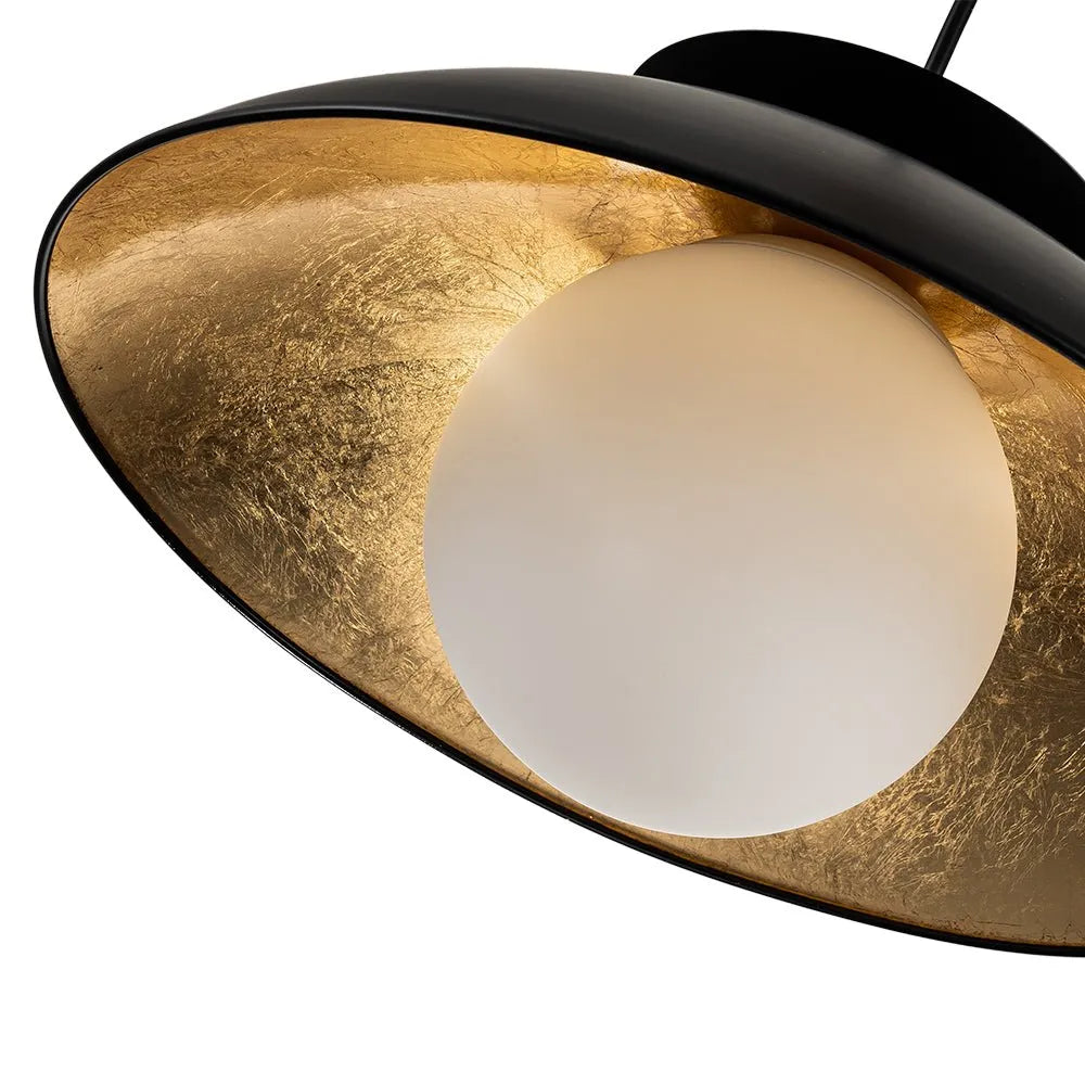Pendant Light with Glass Globe Dome and Gold Leaf Interior