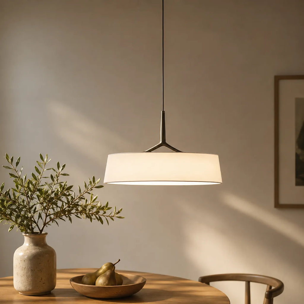 LED Pendant Lights with Scandinavian Drum Fabric Shade and Warm 3000k Integrated