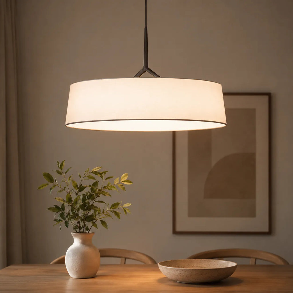 LED Pendant Lights with Scandinavian Drum Fabric Shade and Warm 3000k Integrated