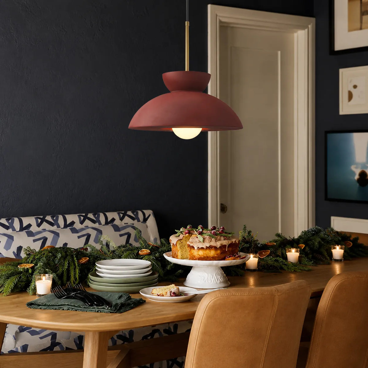 Pendant Light with Matte Resin Dome Shade and Inverted Curved Form