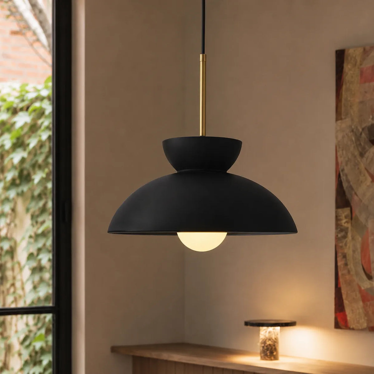 Pendant Light with Matte Resin Dome Shade and Inverted Curved Form