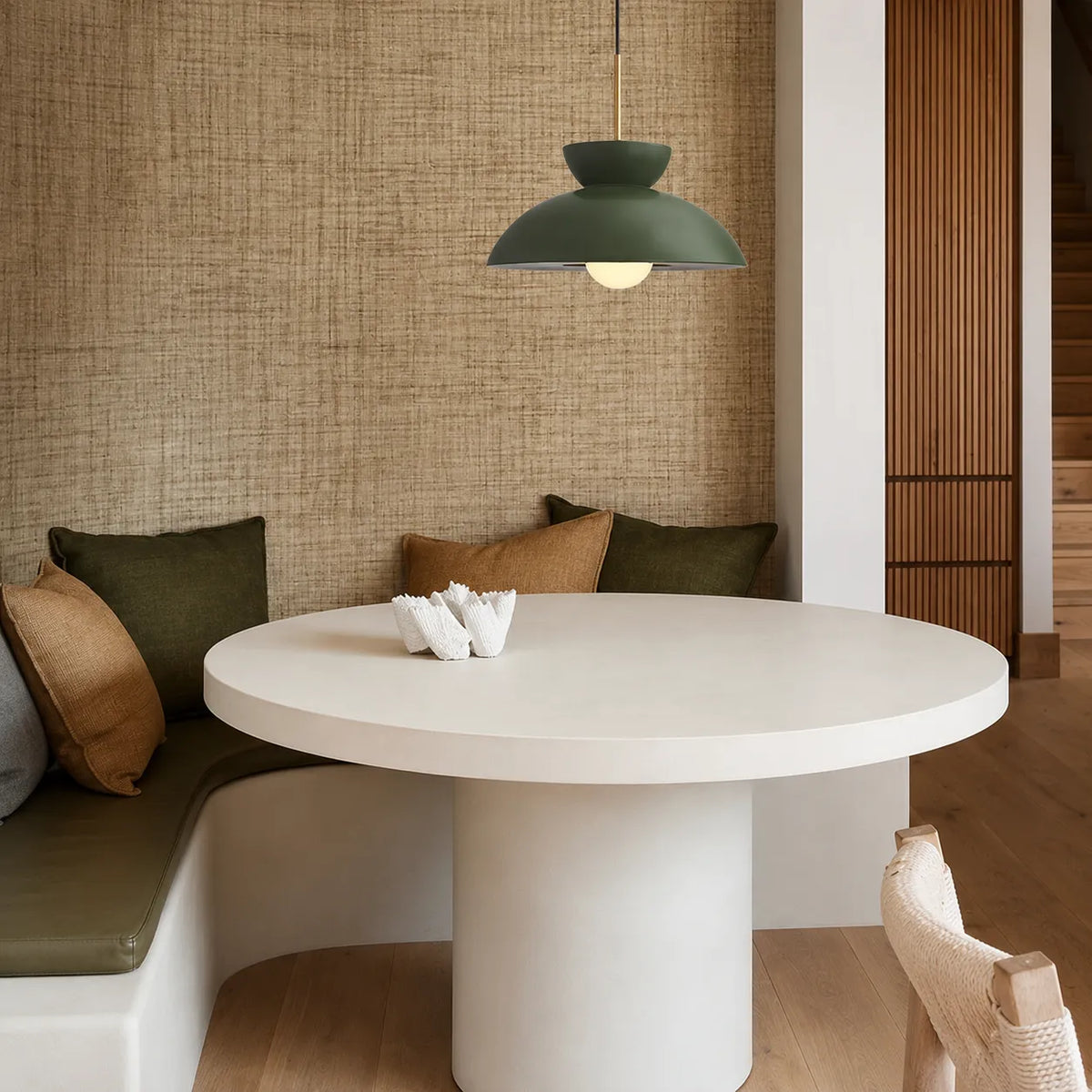 Pendant Light with Matte Resin Dome Shade and Inverted Curved Form