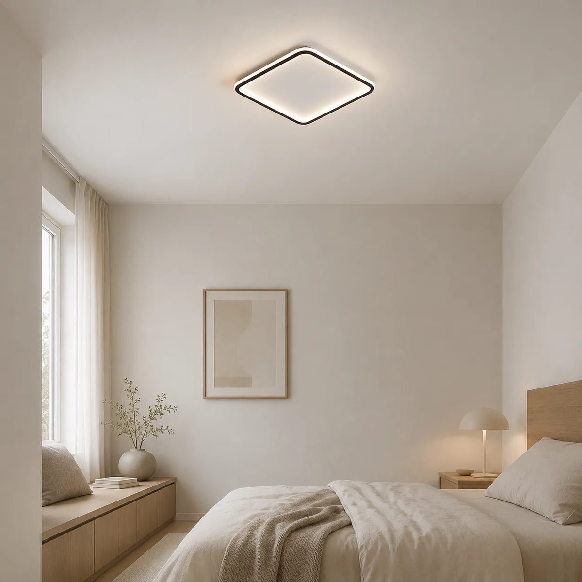 Square LED Oyster Light Scandinavian Flush Mount Ceiling Light for Bedrooms and Living Rooms