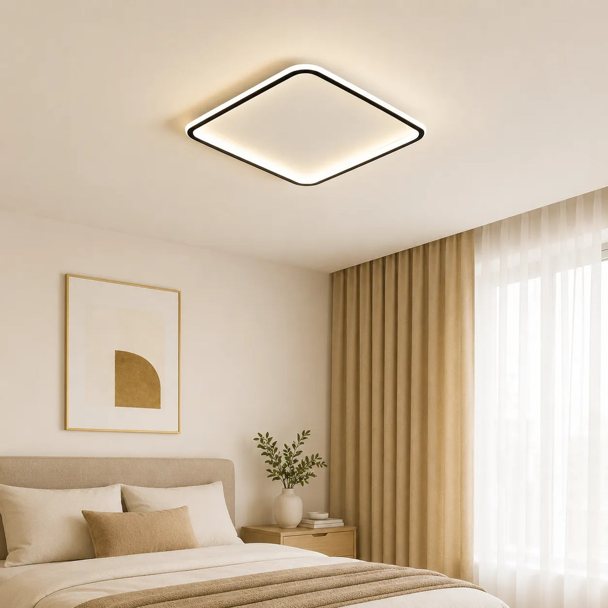 Square LED Oyster Light Scandinavian Flush Mount Ceiling Light for Bedrooms and Living Rooms