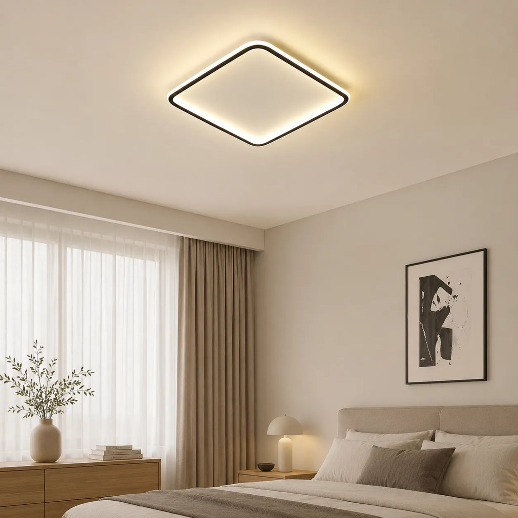 Square LED Oyster Light Scandinavian Flush Mount Ceiling Light for Bedrooms and Living Rooms
