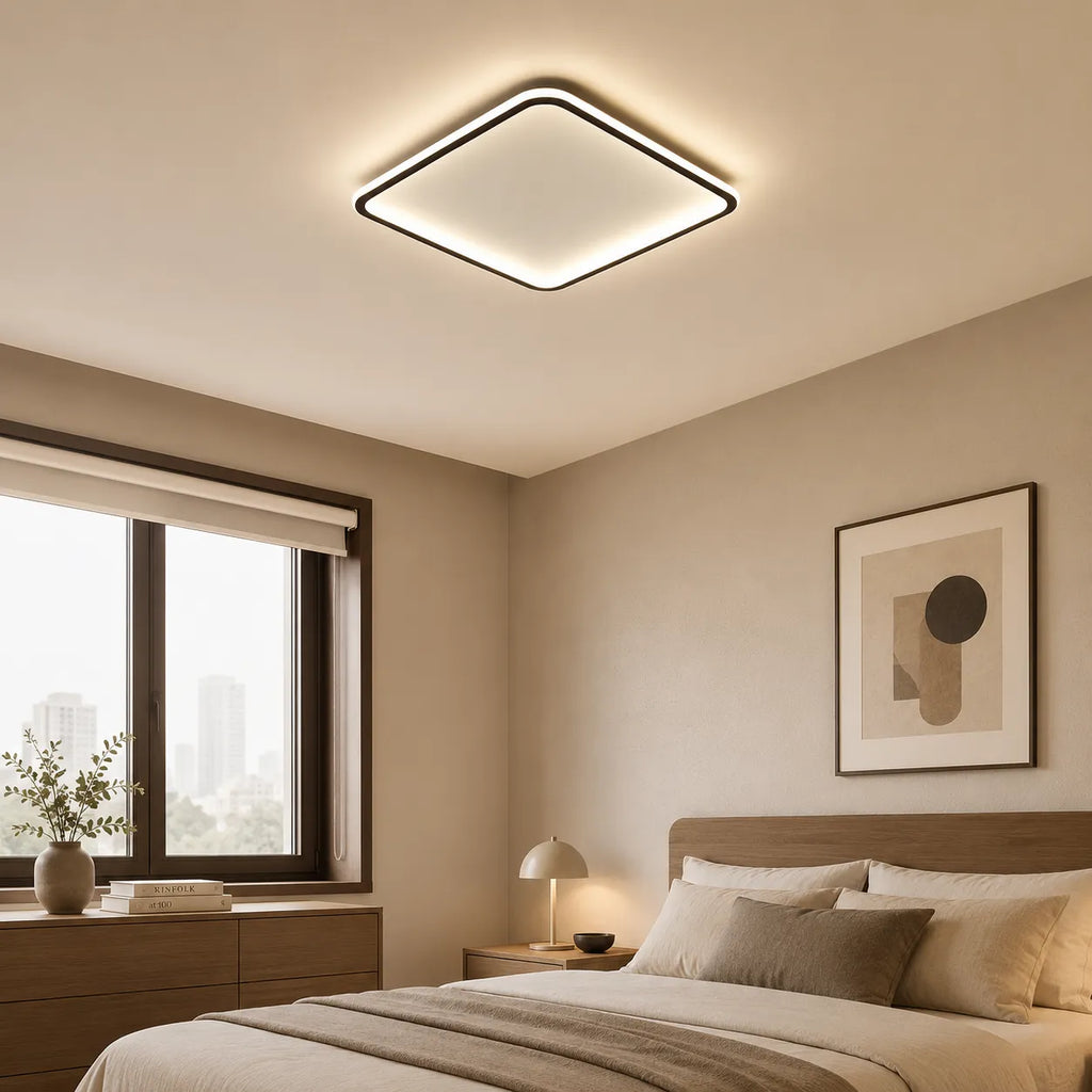 Square LED Oyster Light Scandinavian Flush Mount Ceiling Light for Bedrooms and Living Rooms