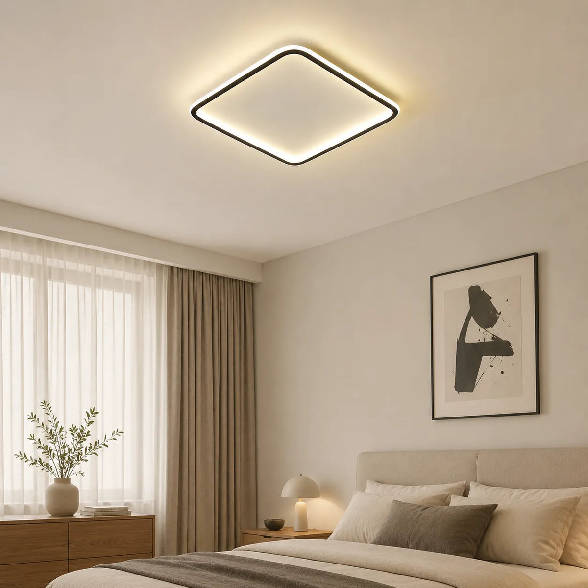 Square LED Oyster Light Scandinavian Flush Mount Ceiling Light for Bedrooms and Living Rooms