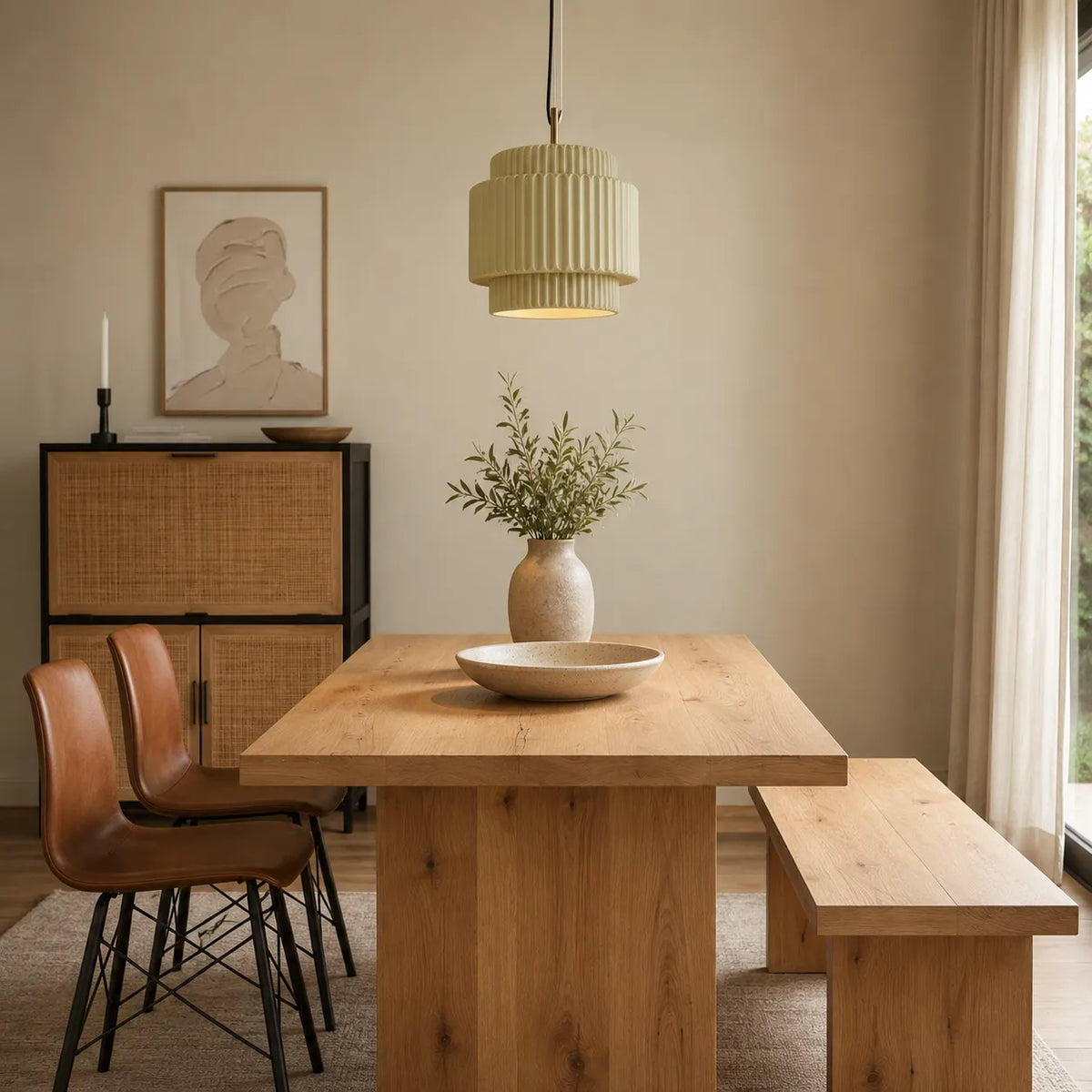 Pendant Light with Tiered Ribbed Resin Shade