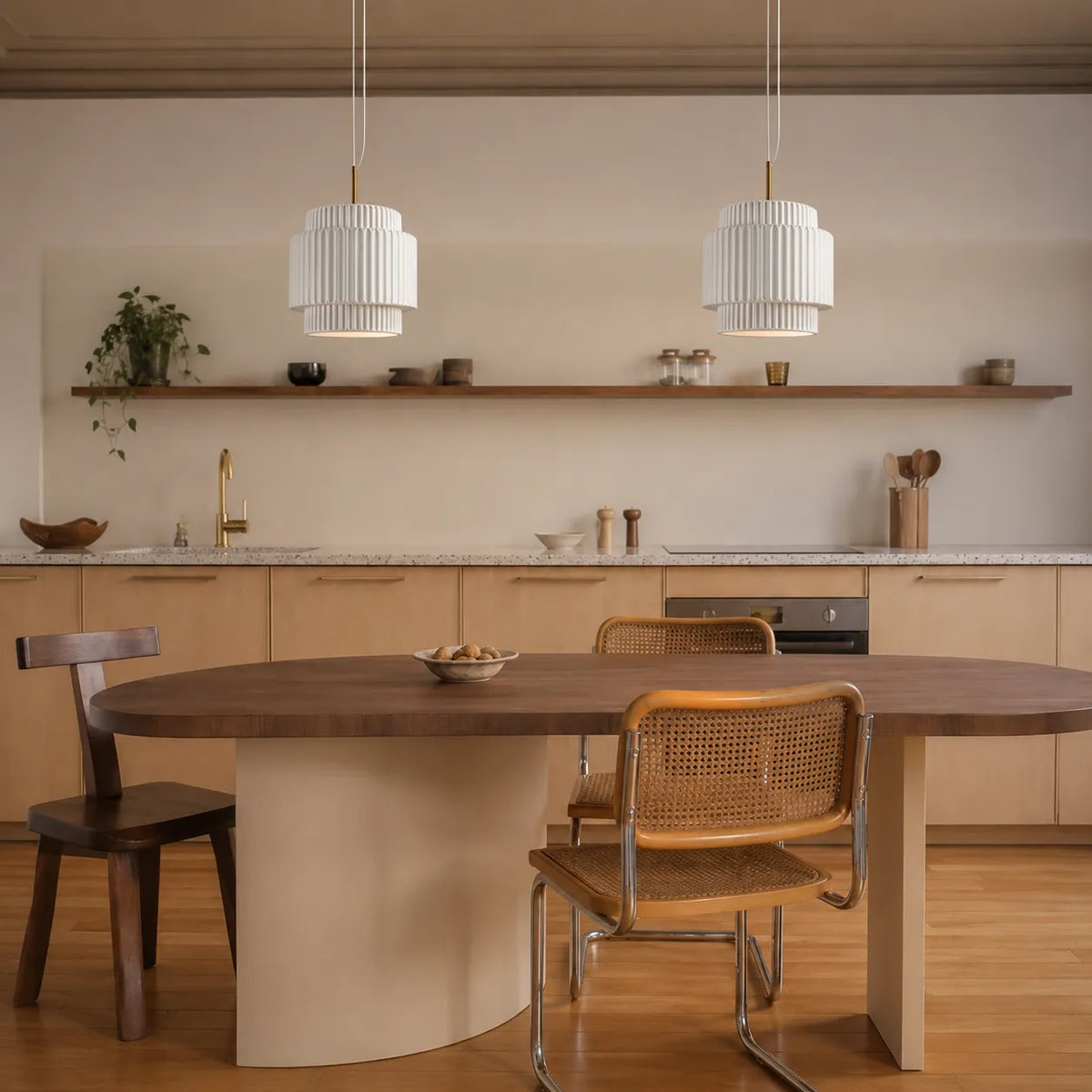 Pendant Light with Tiered Ribbed Resin Shade