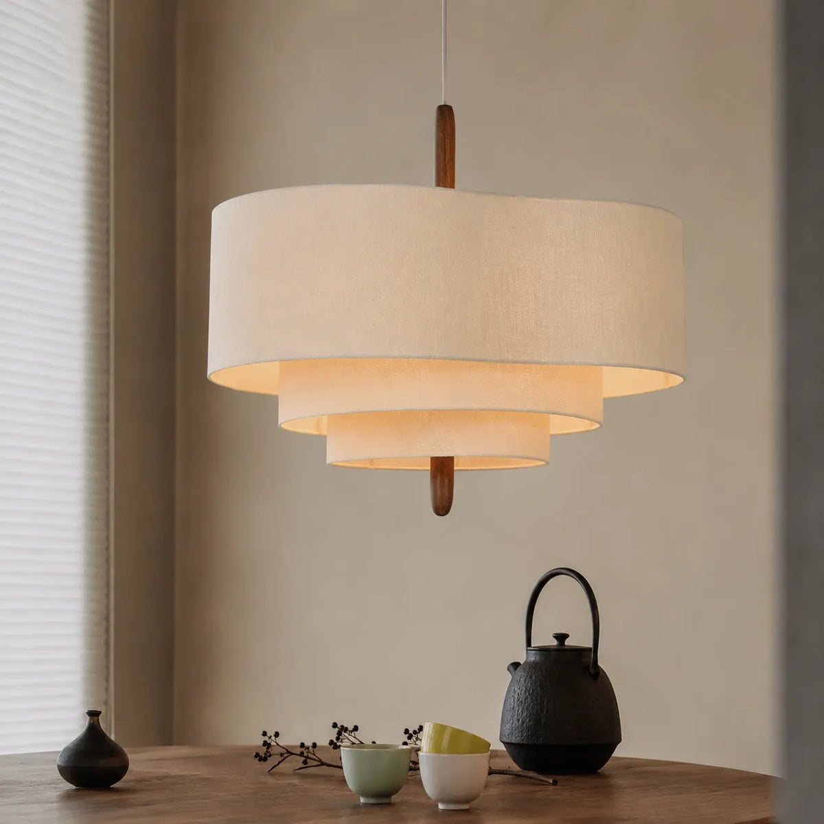 Fabric Pendant Light with Tiered Textile Design for Dining Room and Modern Ambient Lighting