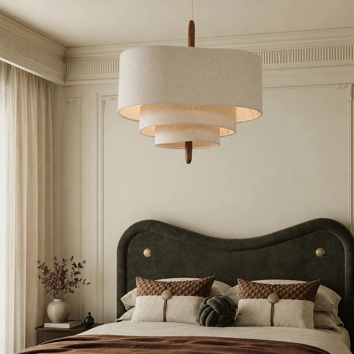 Fabric Pendant Light with Tiered Textile Design for Dining Room and Modern Ambient Lighting