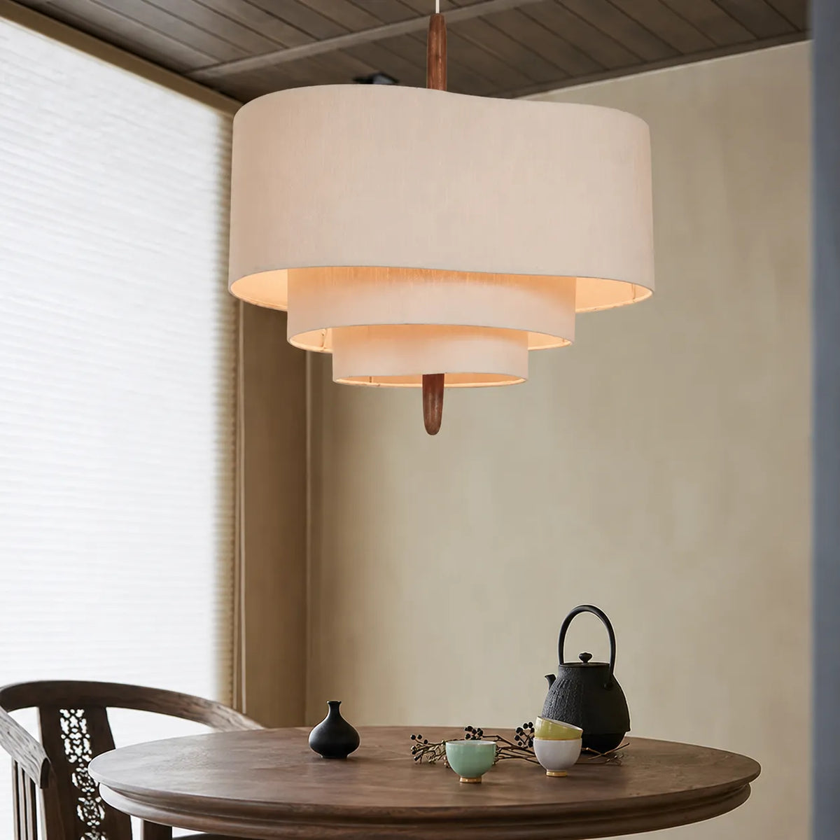 Fabric Pendant Light with Tiered Textile Design for Dining Room and Modern Ambient Lighting