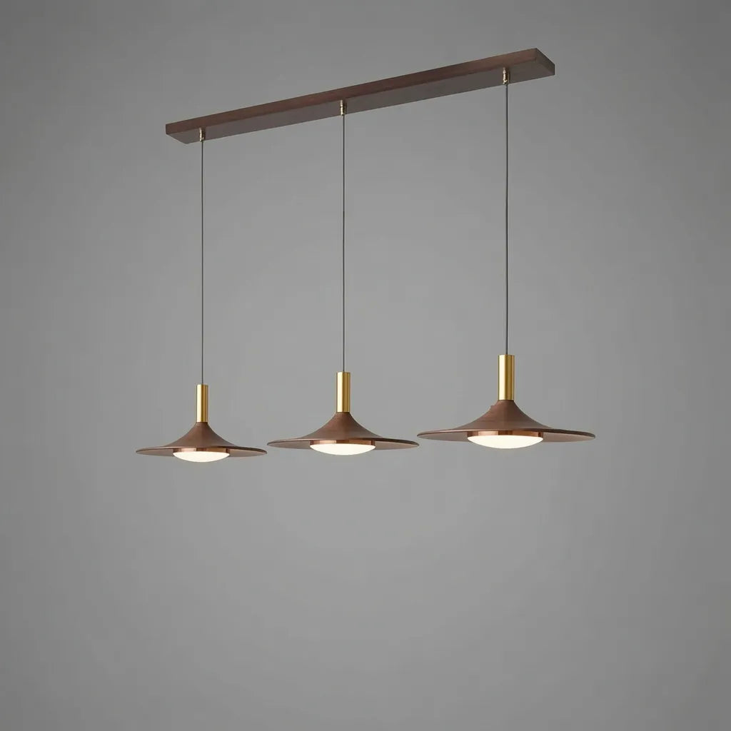 LED Pendant Light with Walnut-Finish Iron Shade and Adjustable Suspension for Kitchen Dining