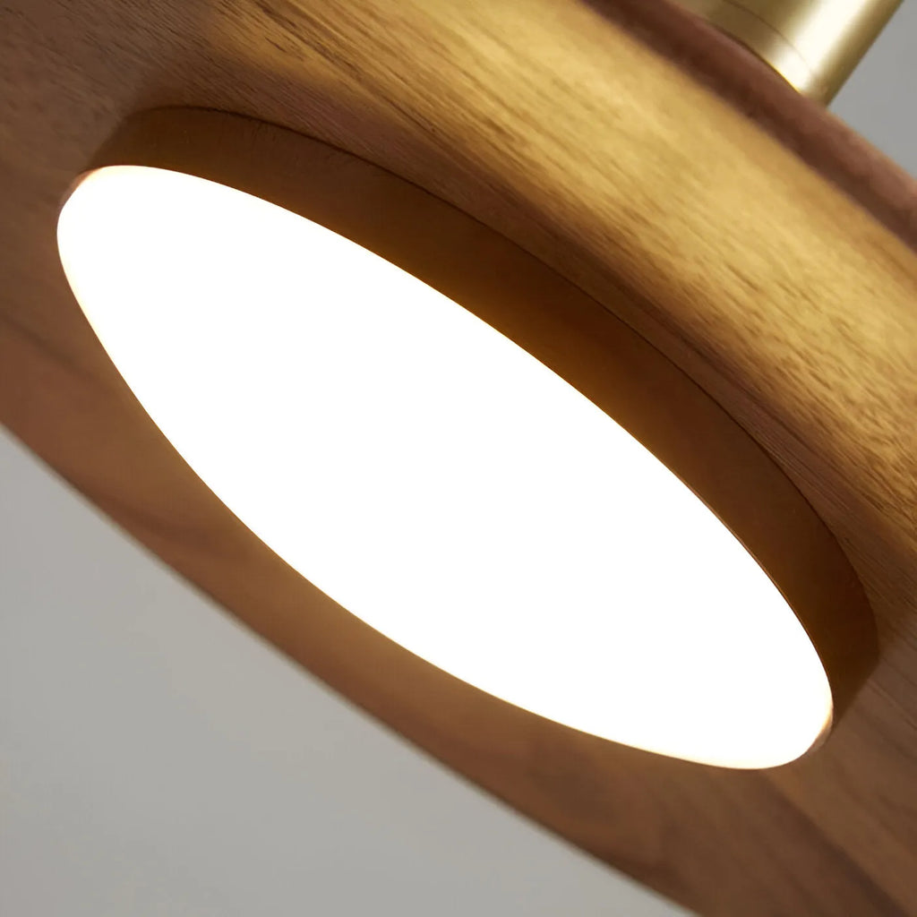 Lámpara colgante LED con pantalla de hierro con acabado de nogal y suspensión ajustable para cocina y comedor