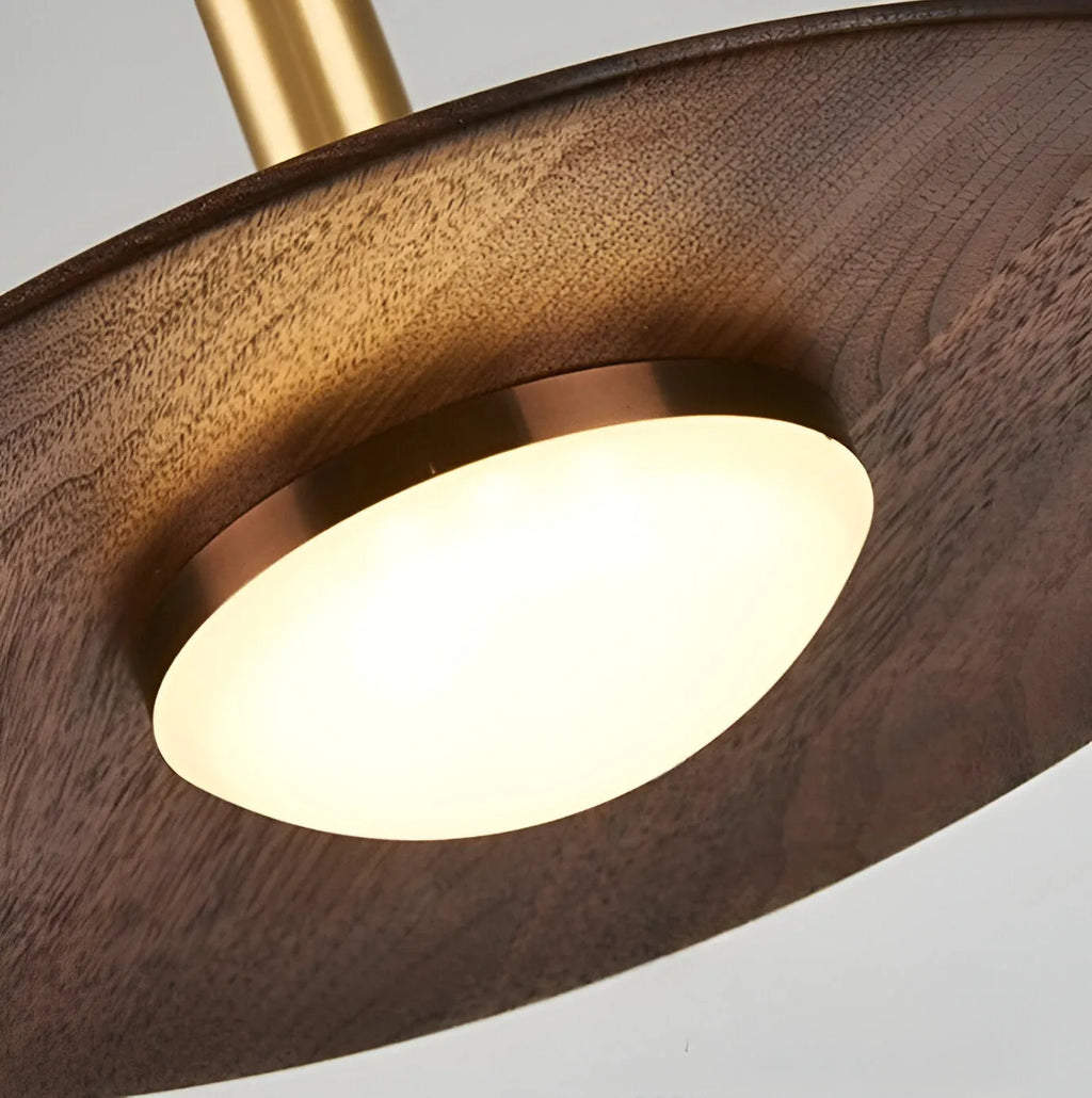 Lámpara colgante LED con pantalla de hierro con acabado de nogal y suspensión ajustable para cocina y comedor