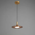 Lámpara colgante LED con pantalla de hierro con acabado de nogal y suspensión ajustable para cocina y comedor