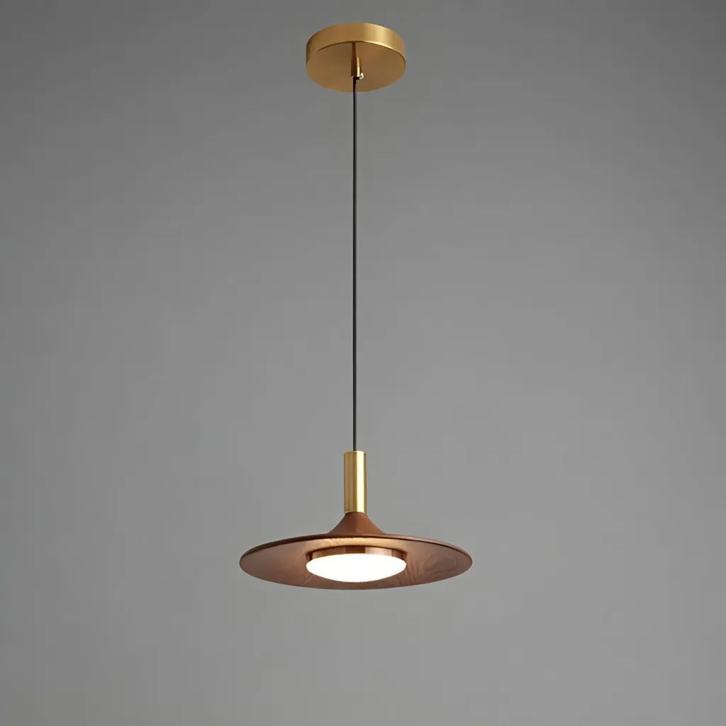 LED Pendant Light with Walnut-Finish Iron Shade and Adjustable Suspension for Kitchen Dining