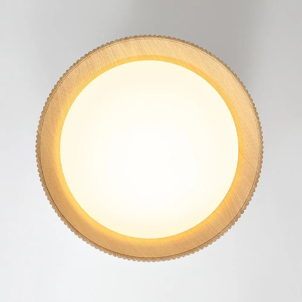 Plafonnier LED extra-plat avec détail en bois pour chambre et salon