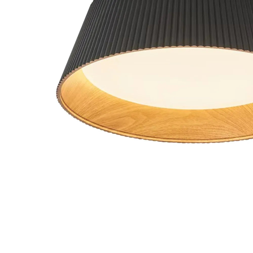 Plafonnier LED extra-plat avec détail en bois pour chambre et salon