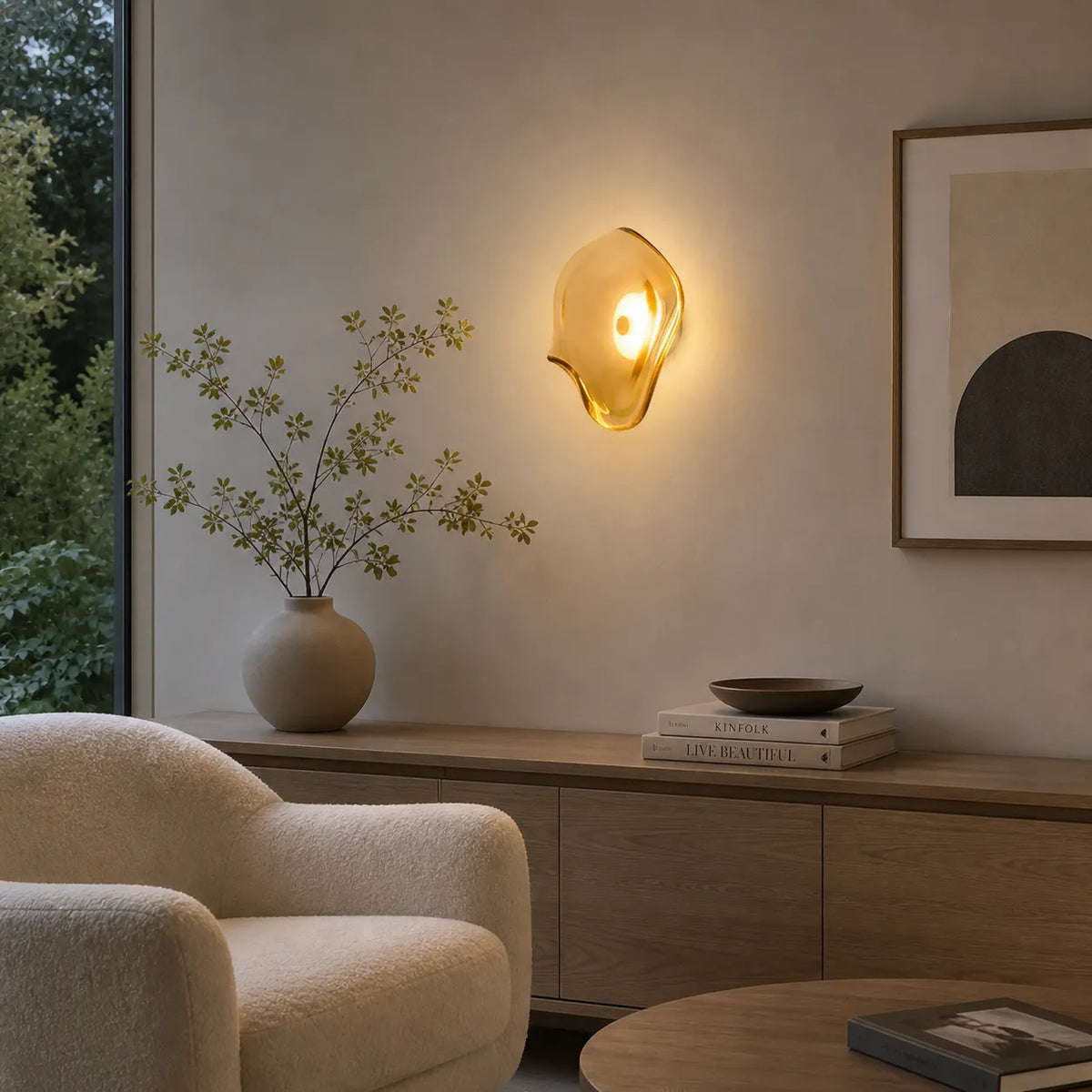 Applique murale avec verre incurvé et éclairage vers le haut et vers le bas, au design moderne et contemporain